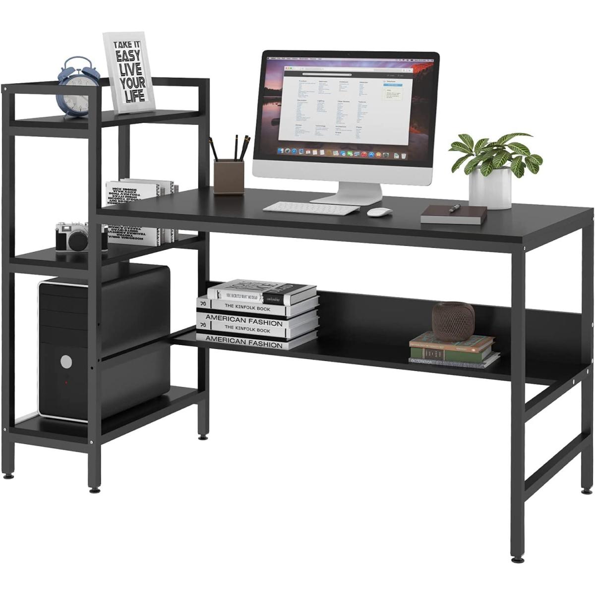 Computer Desk with 4 Tier Shelves - dark walnut – image 2