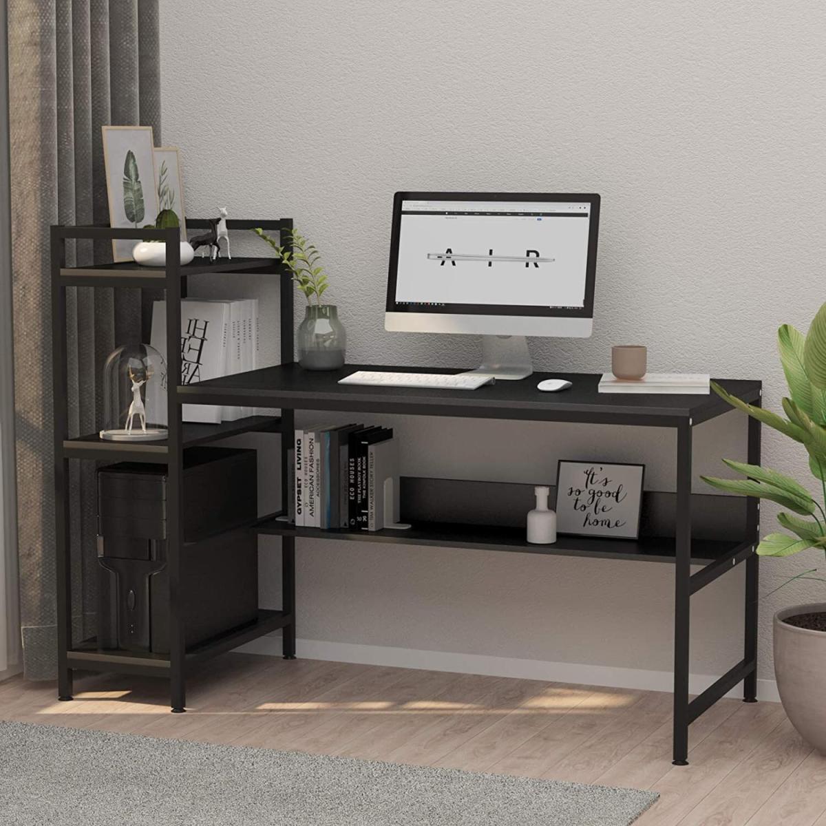 Computer Desk with 4 Tier Shelves - dark walnut – image 3