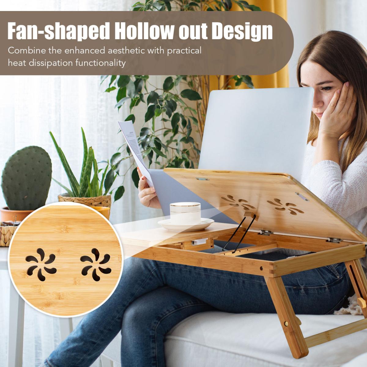 Costway Bamboo Laptop Lap Tray Breakfast Serving Bed Tray - Natural – image 2