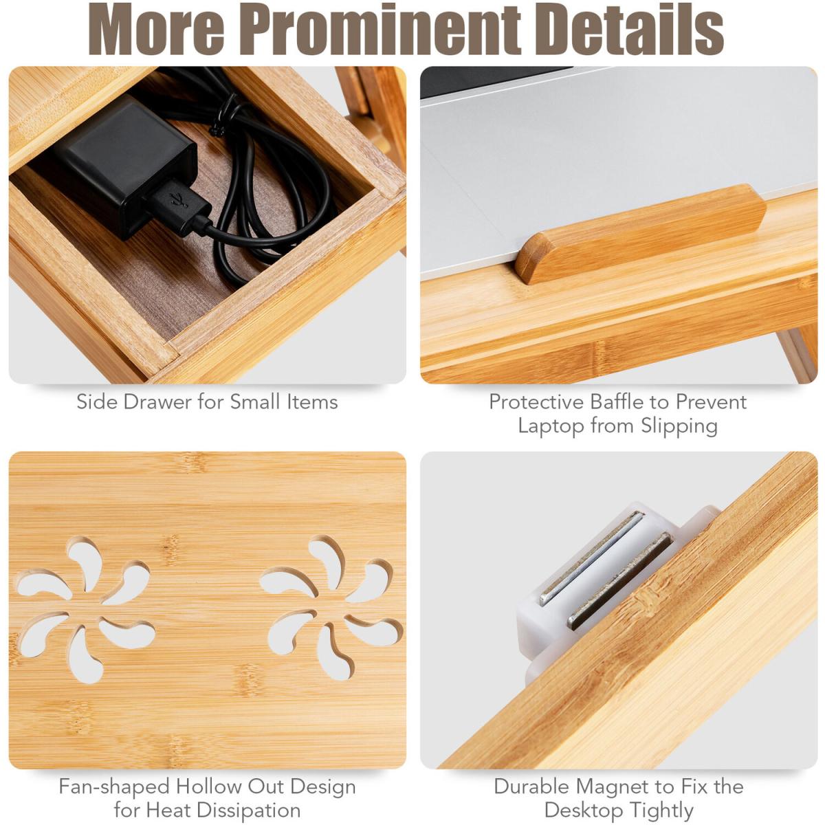 Costway Bamboo Laptop Lap Tray Breakfast Serving Bed Tray - Natural – image 5