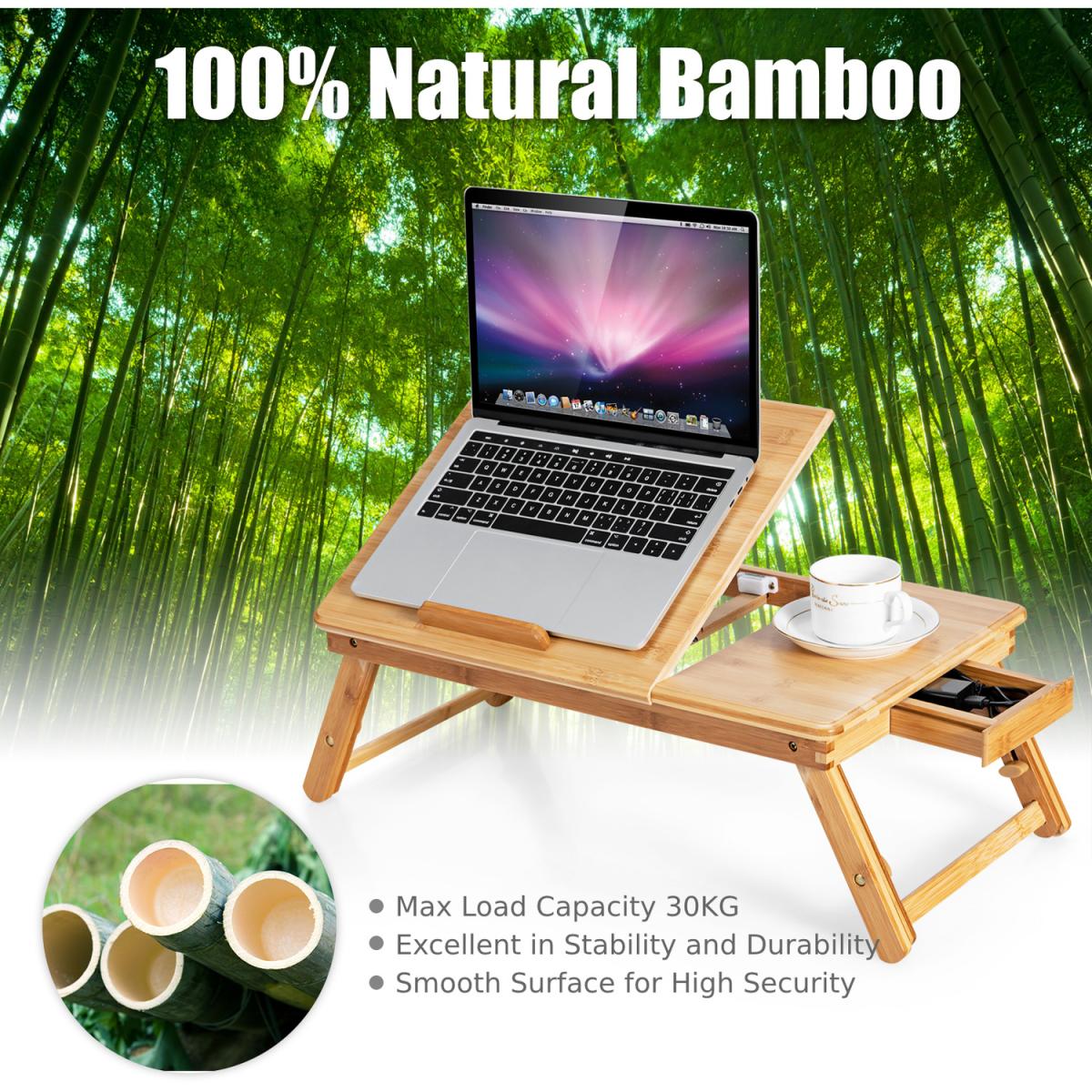 Costway Bamboo Laptop Lap Tray Breakfast Serving Bed Tray - Natural – image 6
