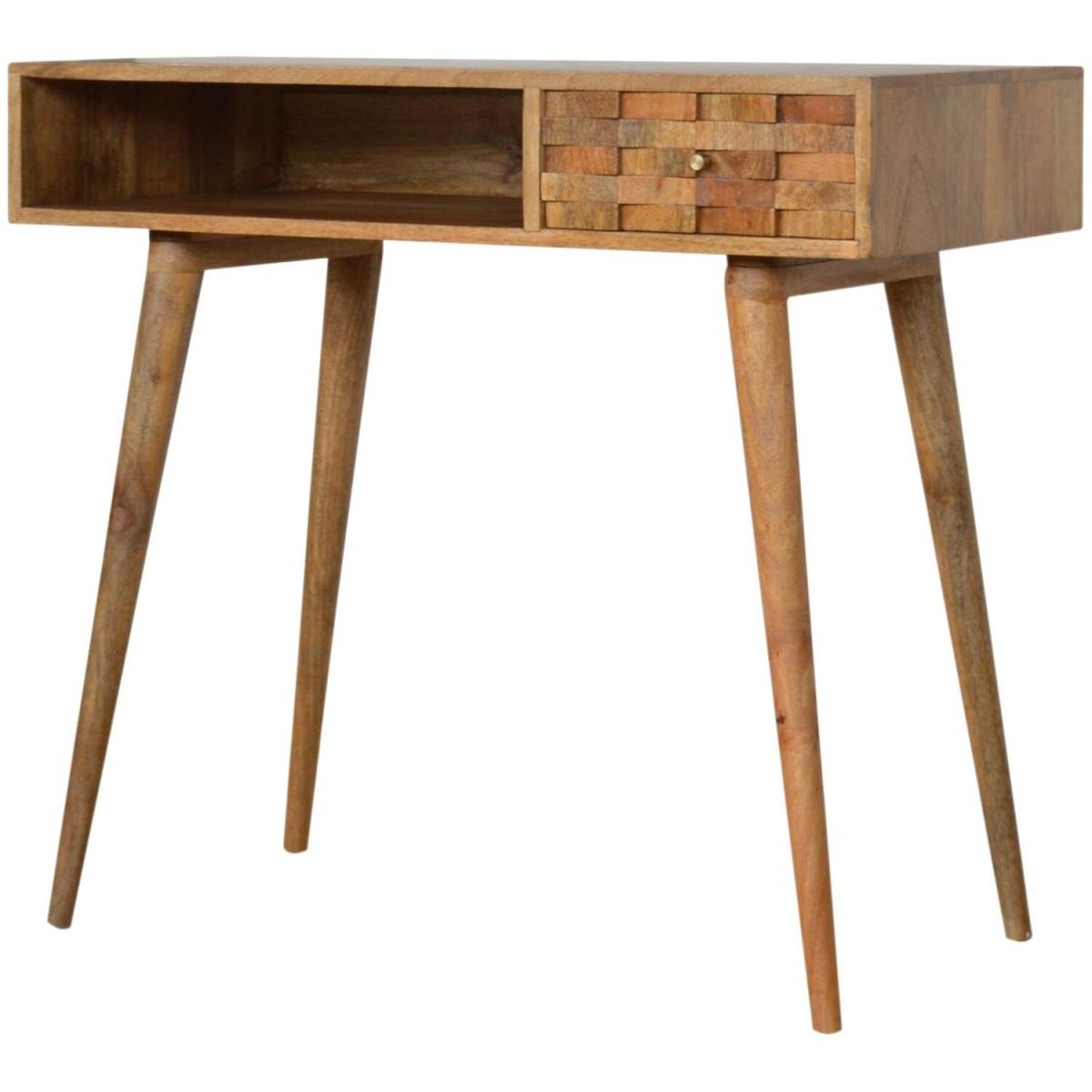 Tile Carved Writing Desk With Open Slot - Brown – image 3