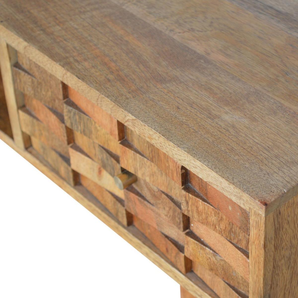 Tile Carved Writing Desk With Open Slot - Brown – image 4