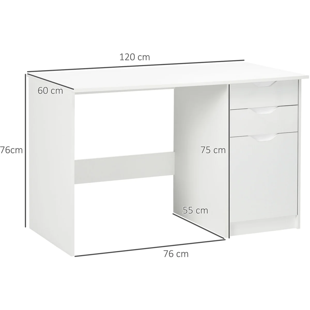 High Gloss Computer Desk with Drawers - White – image 2