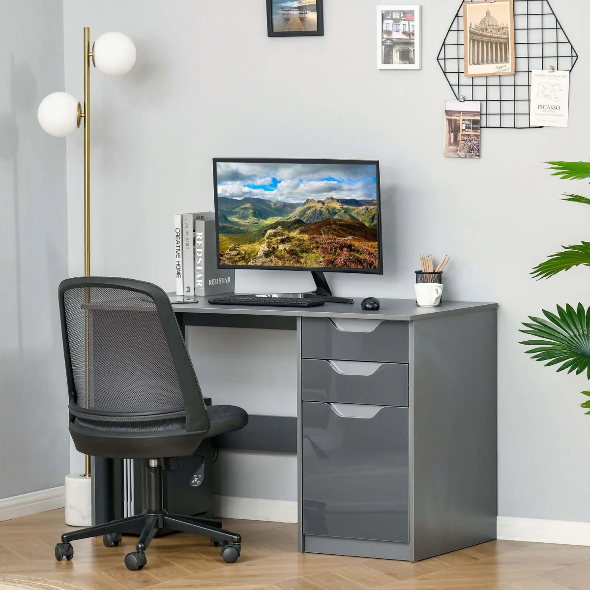 High Gloss Computer Desk with Drawers - White – image 13