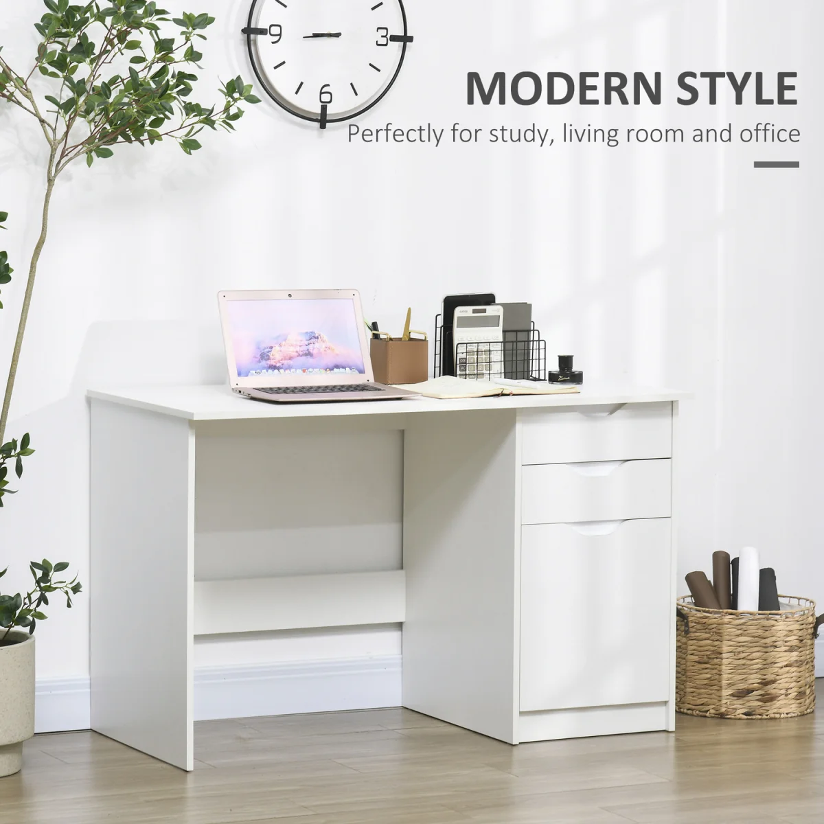 High Gloss Computer Desk with Drawers - White – image 3