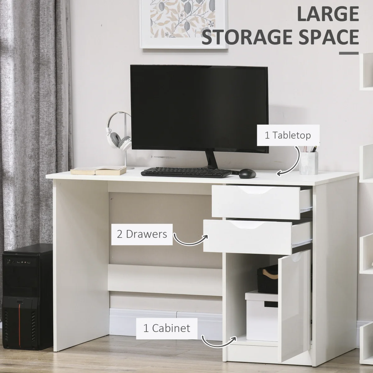 High Gloss Computer Desk with Drawers - White – image 4