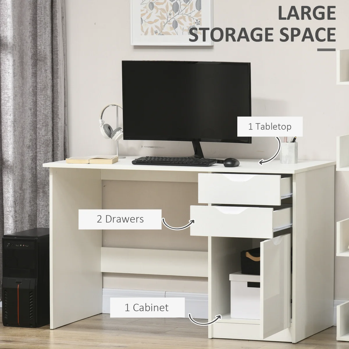 High Gloss Computer Desk with Drawers - White – image 10