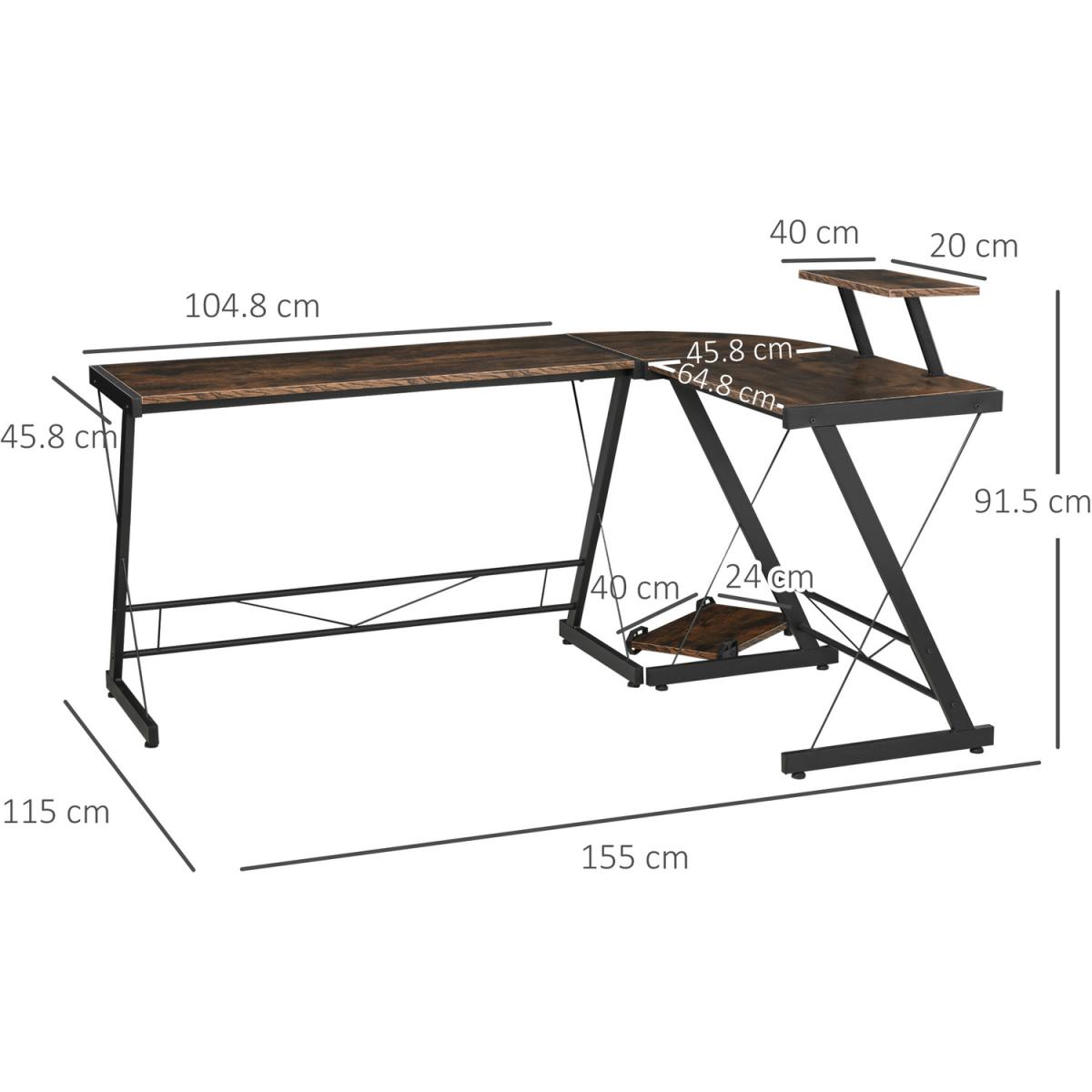 L Shaped Home Office Desk with Shelf and CPU Stand - Black, Wood Grain – image 11