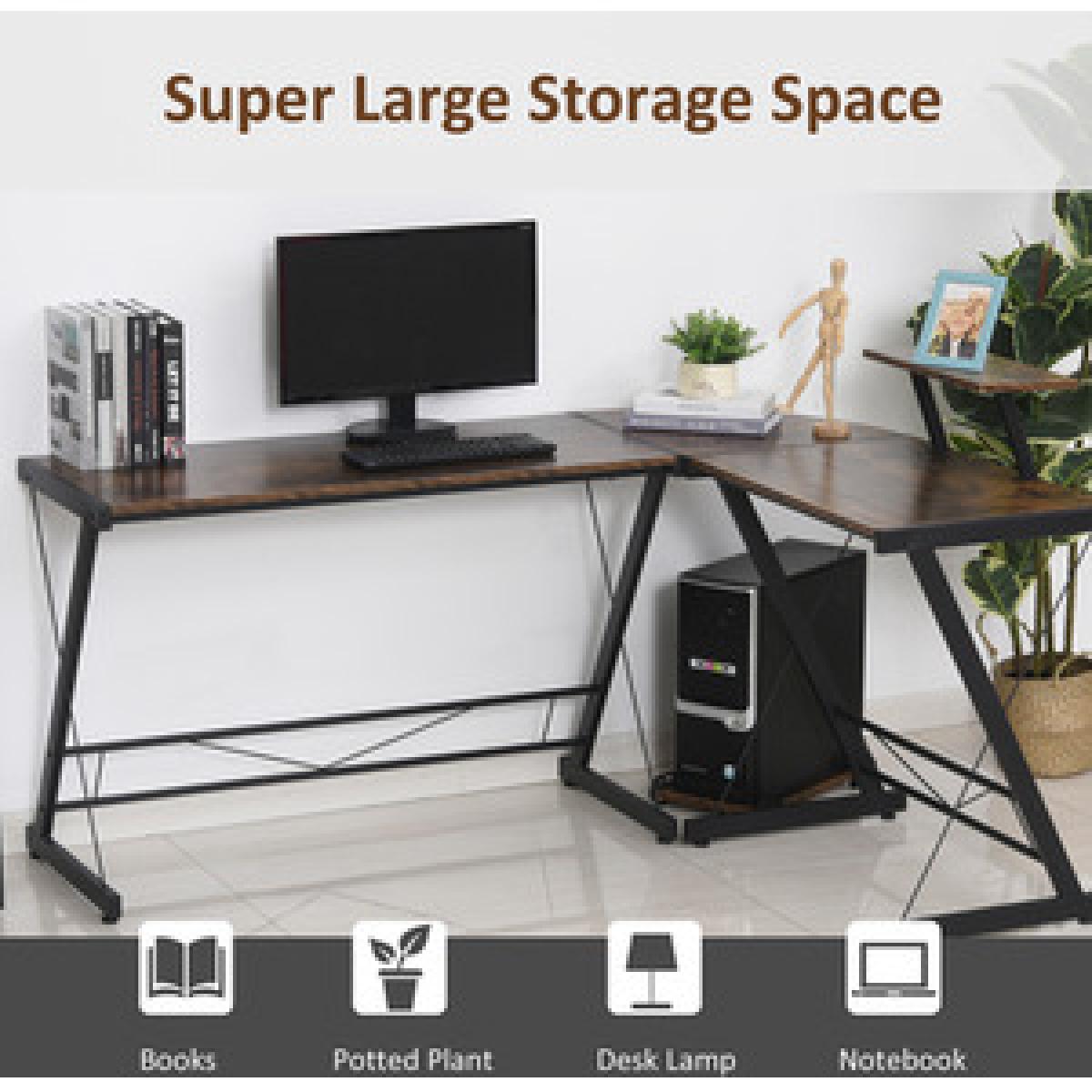 L Shaped Home Office Desk with Shelf and CPU Stand - Black, Wood Grain – image 10