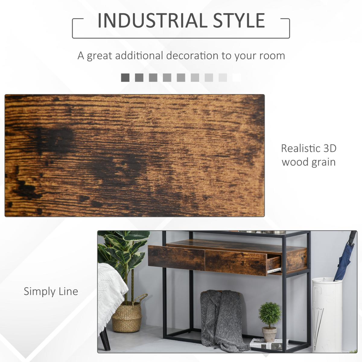 Entryway Console Table Desk with Drawers - Brown wood – image 4