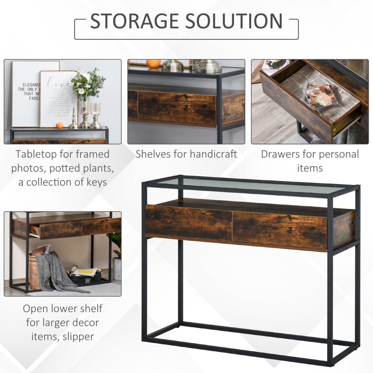Entryway Console Table Desk with Drawers - Brown wood – image 5