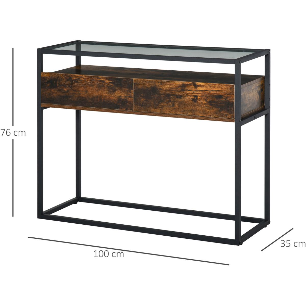 Entryway Console Table Desk with Drawers - Brown wood – image 6