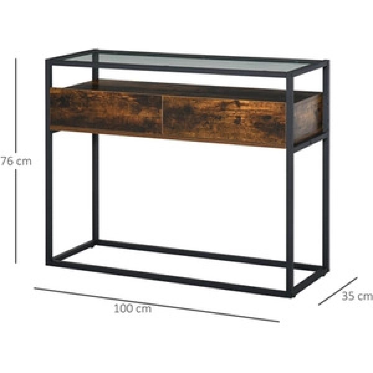 Entryway Console Table Desk with Drawers - Brown wood – image 10