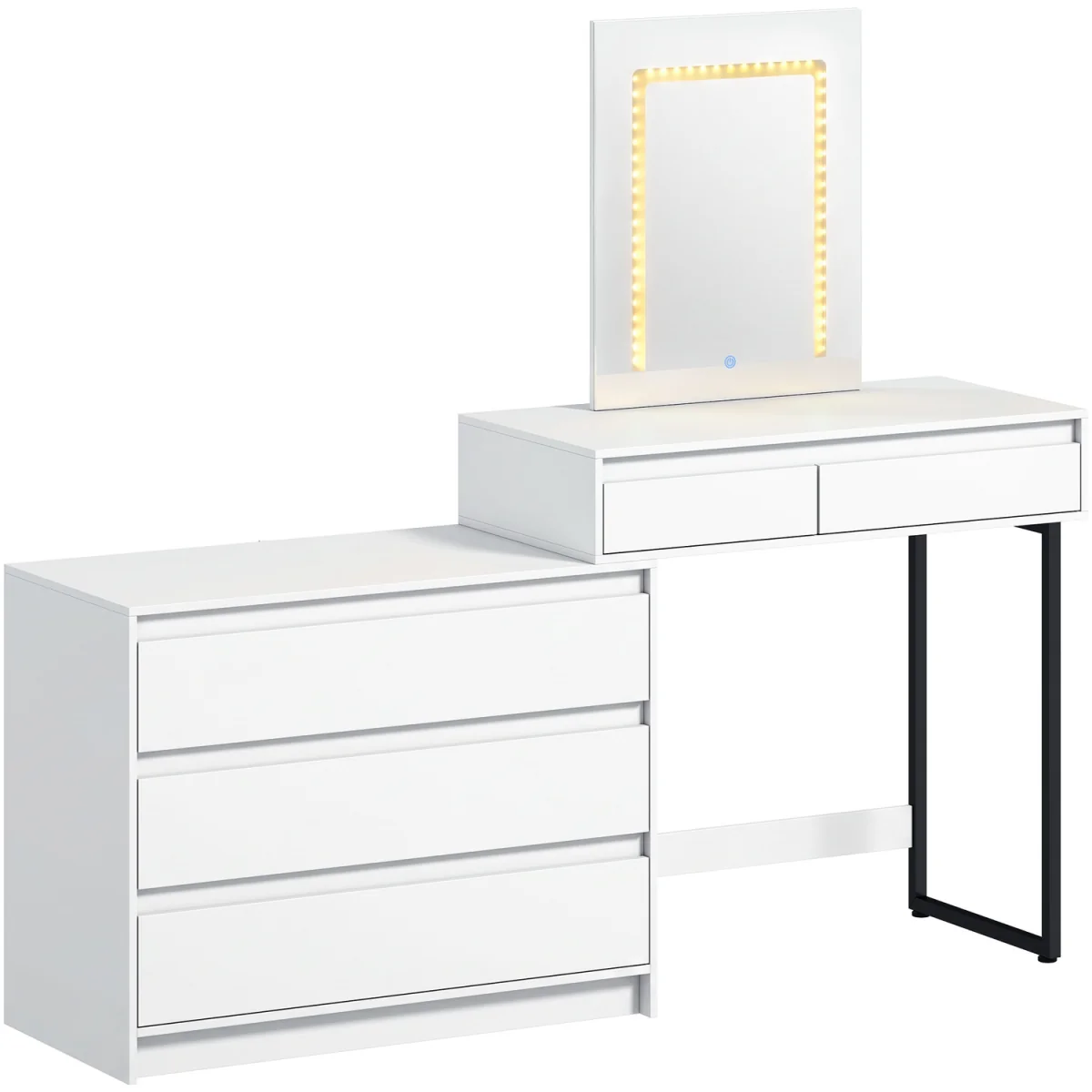 HOMCOM Vanity Makeup Desk LED Mirror Bedroom White - White – image 2