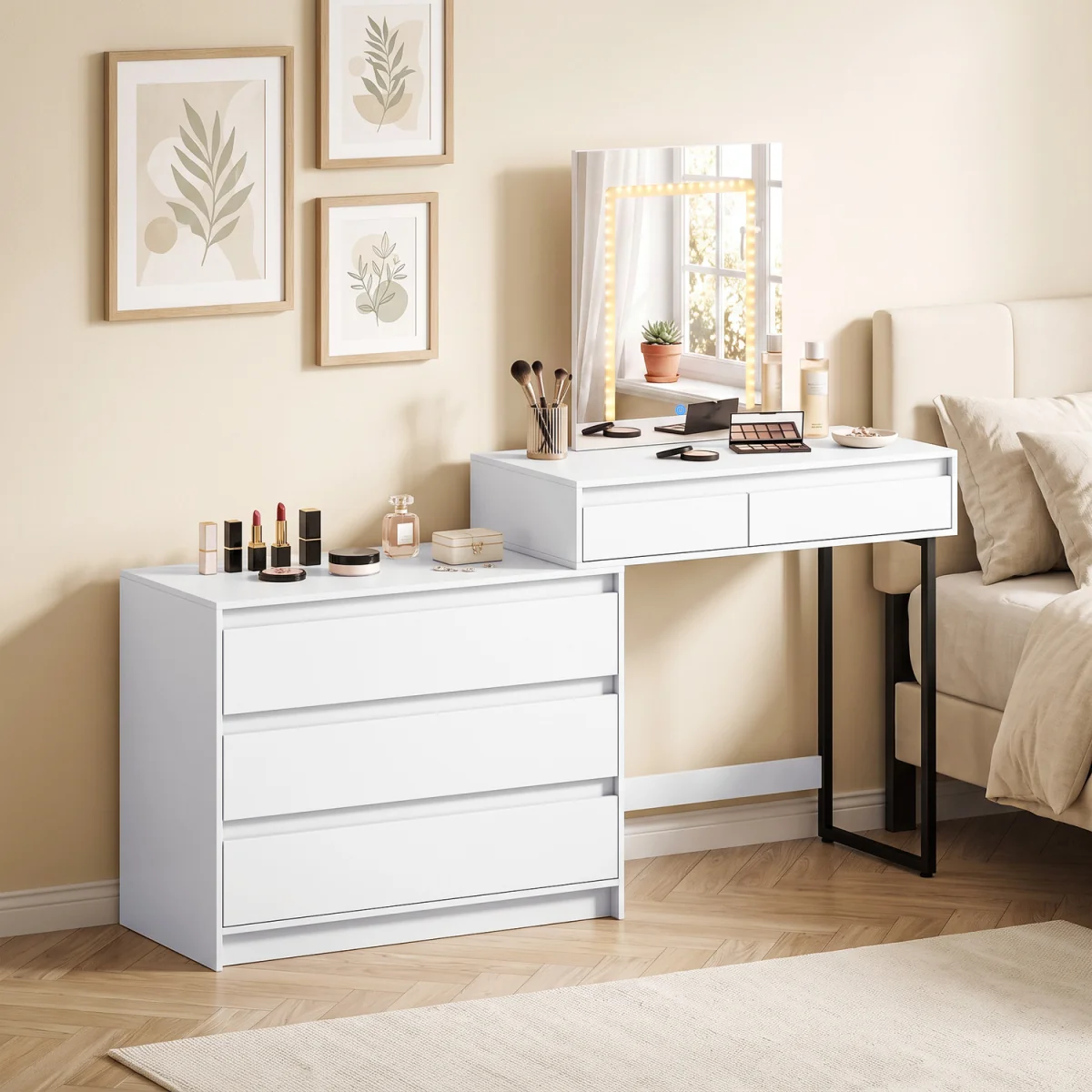HOMCOM Vanity Makeup Desk LED Mirror Bedroom White - White – image 3