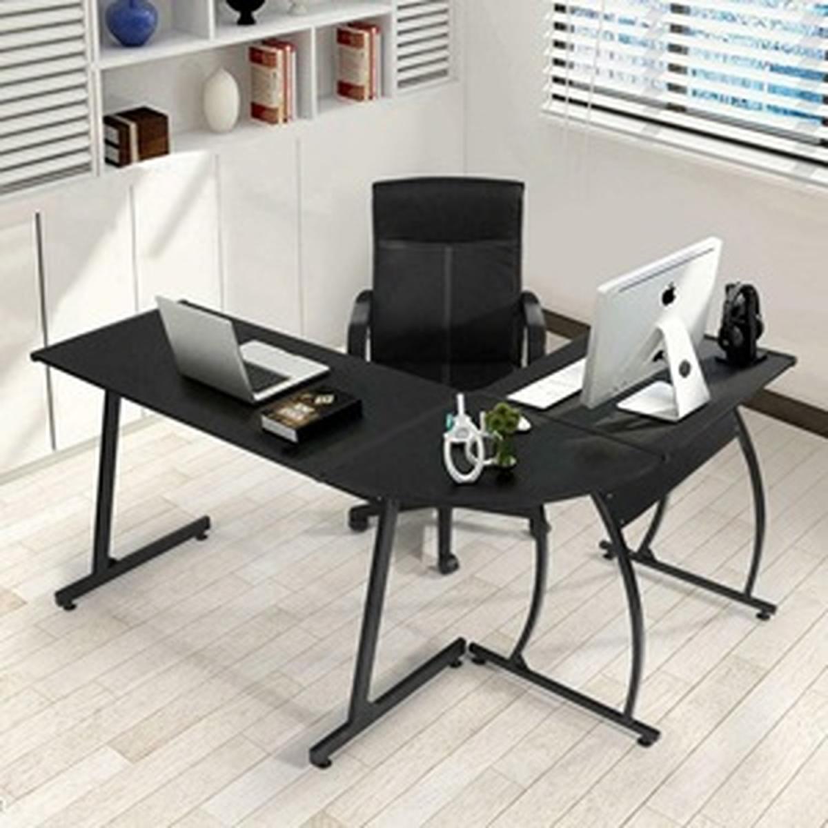Black Wooden L Shape Computer Desk - Black – image 3