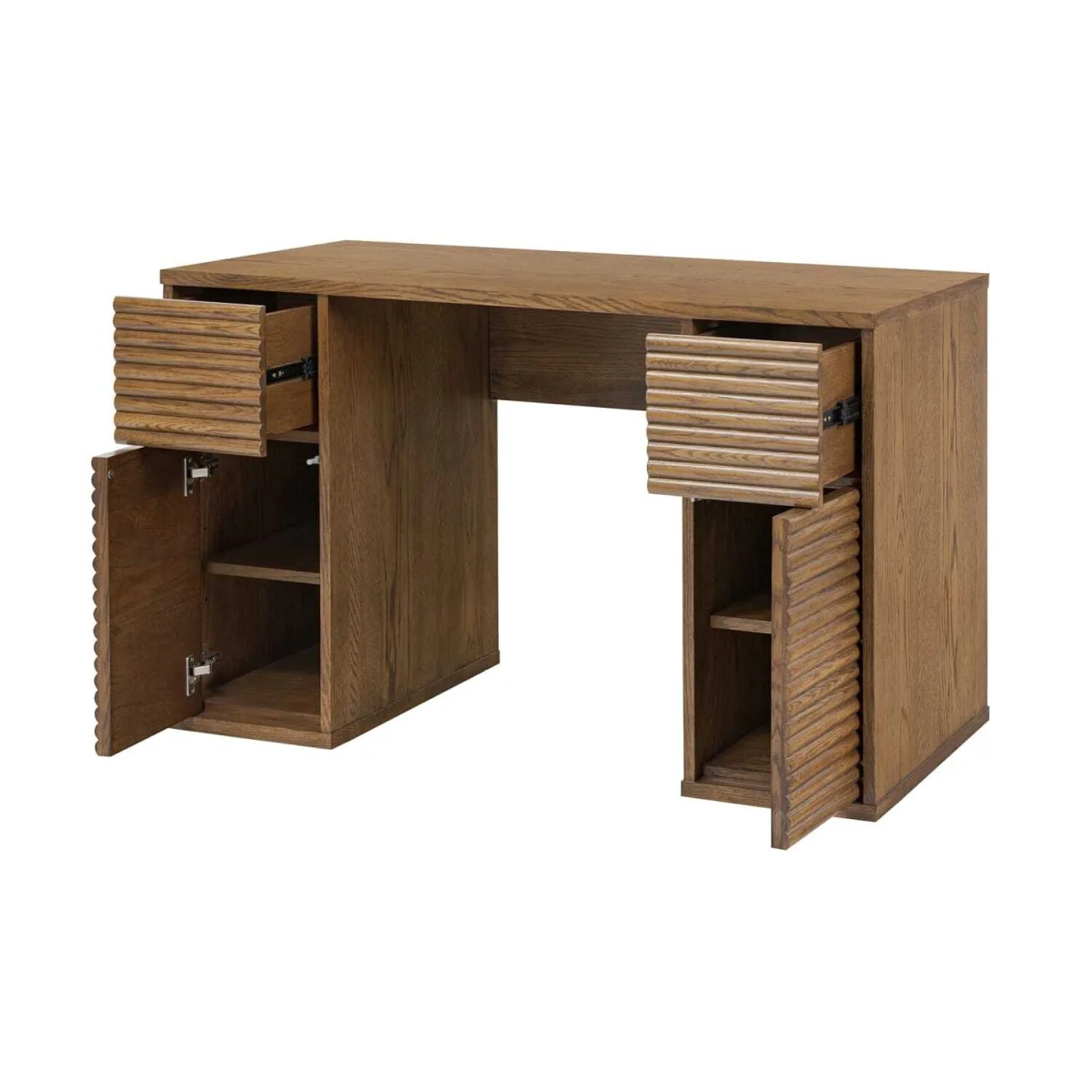 Mandarina Retro Natural Ribbed Desk with Storage - Brown – image 3