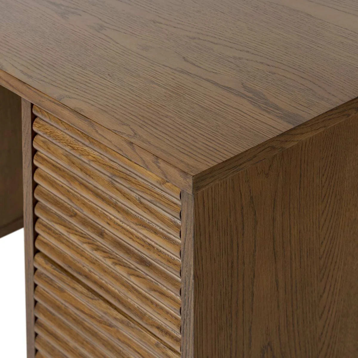 Mandarina Retro Natural Ribbed Desk with Storage - Brown – image 8