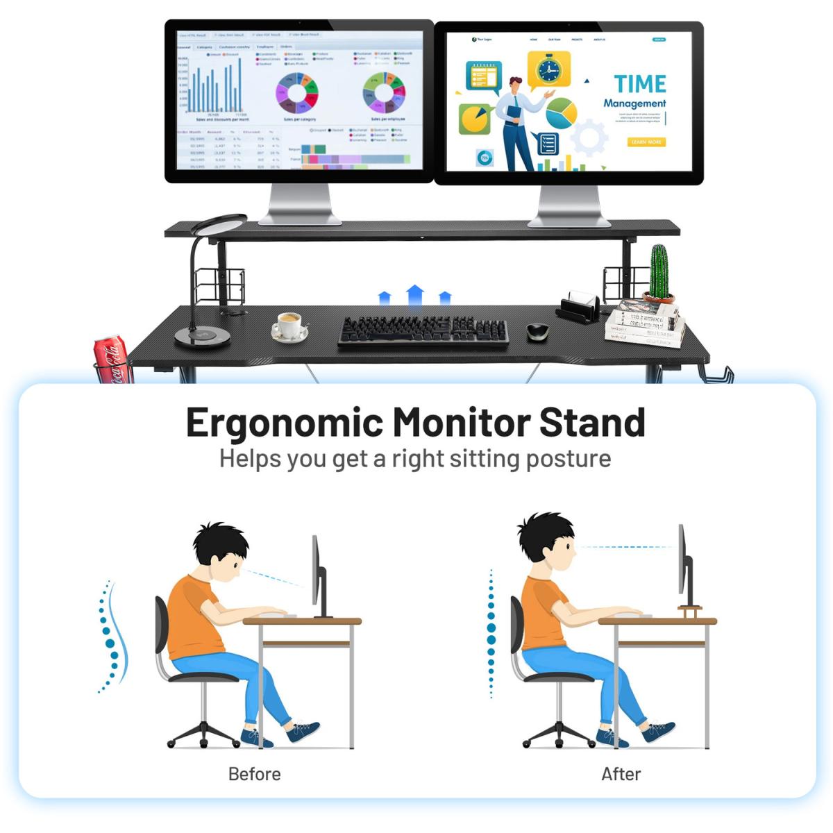 Costway Y-Shaped Ergonomic Computer Gaming Desk - Black – image 2