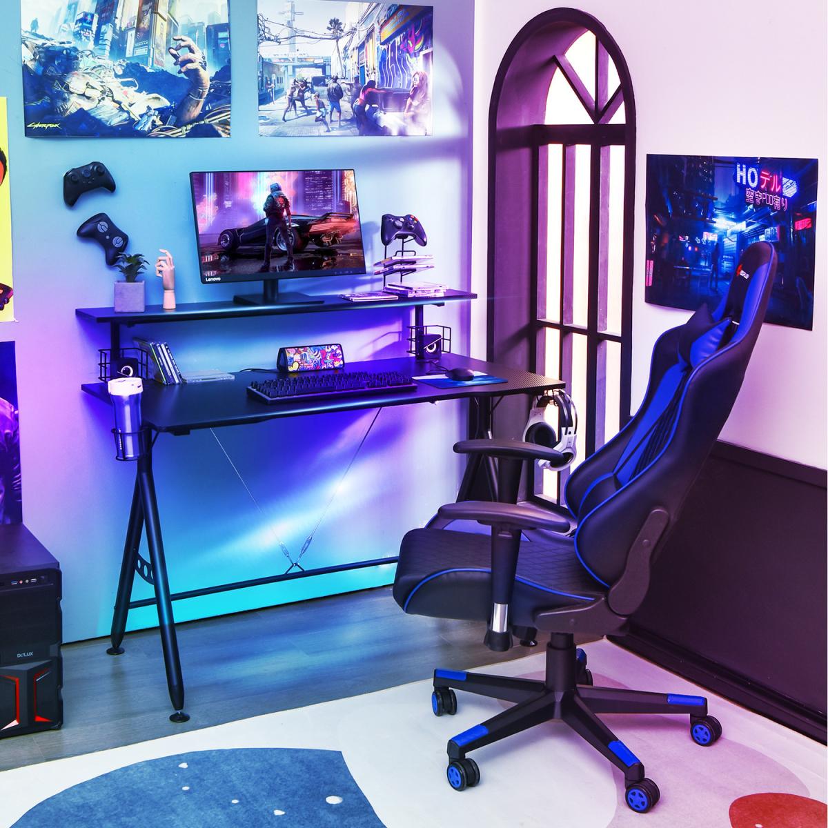 Costway Y-Shaped Ergonomic Computer Gaming Desk - Black – image 3