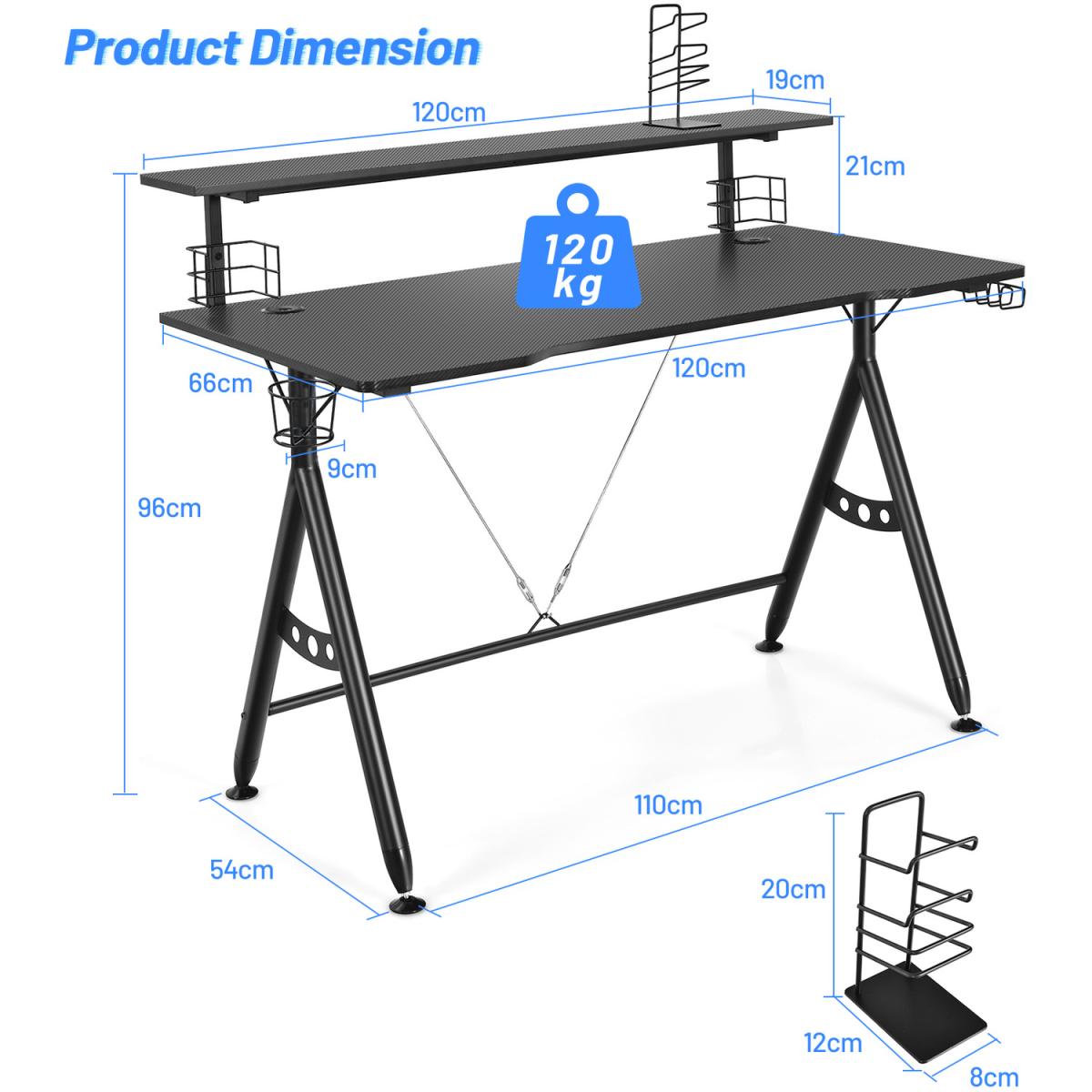Costway Y-Shaped Ergonomic Computer Gaming Desk - Black – image 4