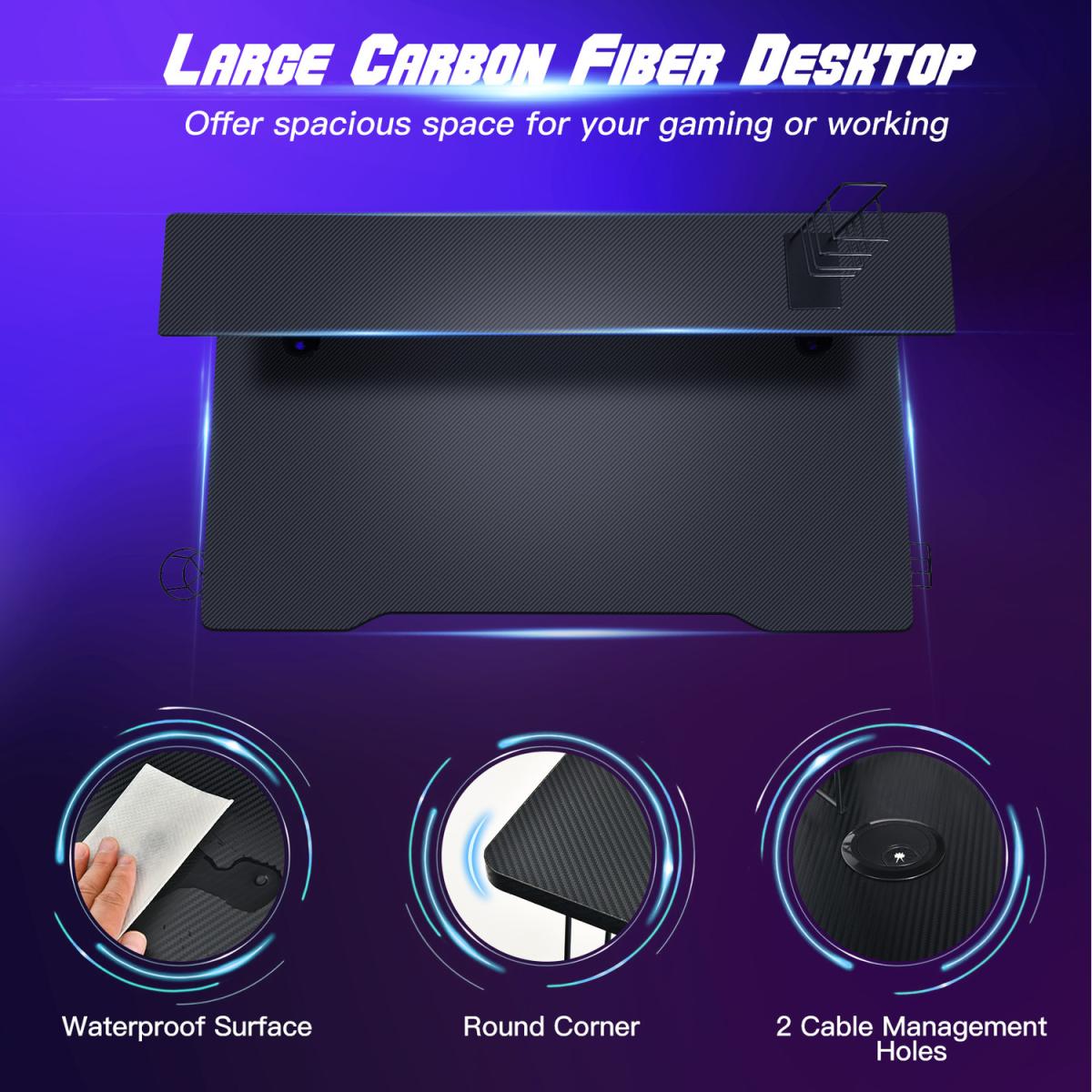 Costway Y-Shaped Ergonomic Computer Gaming Desk - Black – image 5