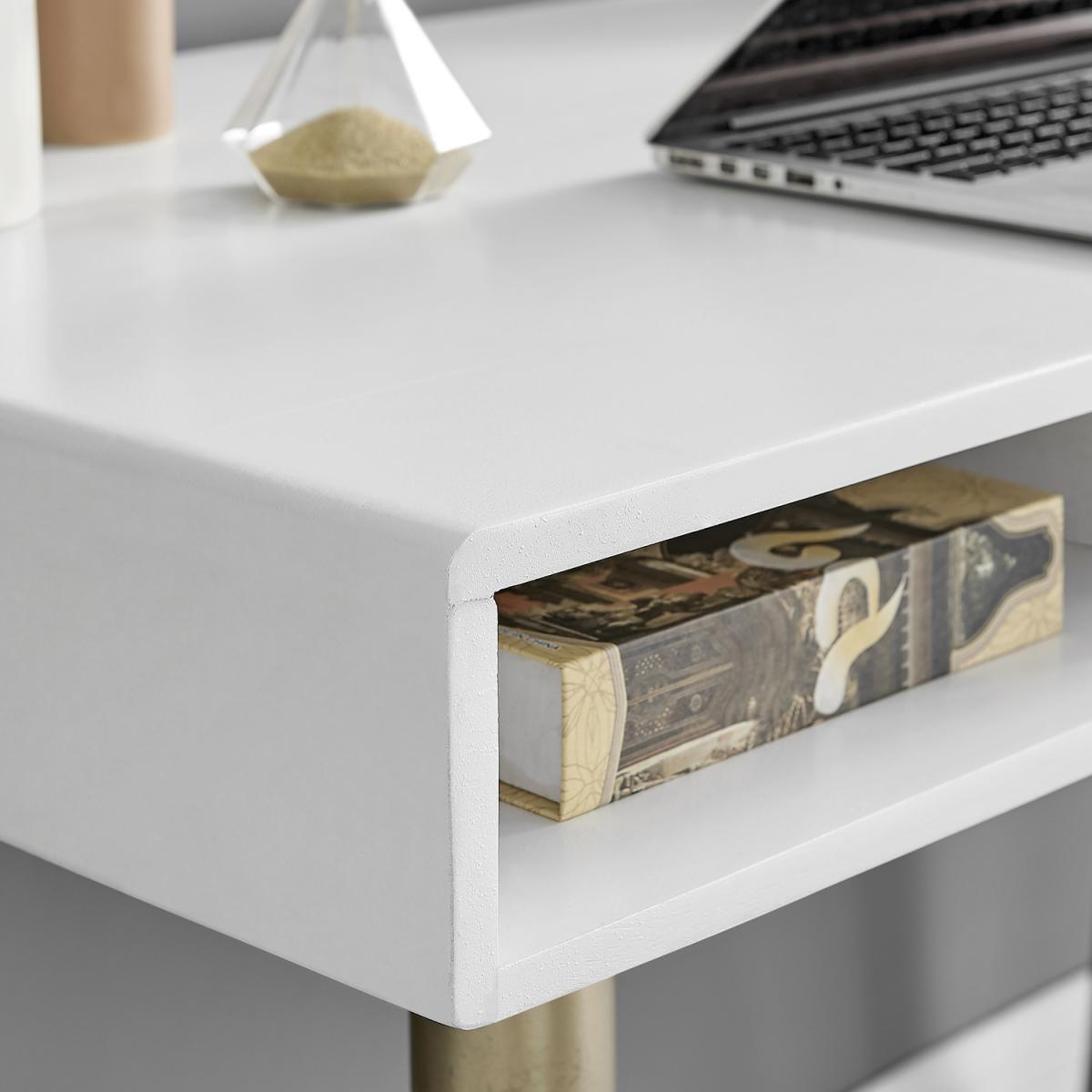 Colby Solid Dark Walnut Wood and White Gold Office Desk - White – image 4