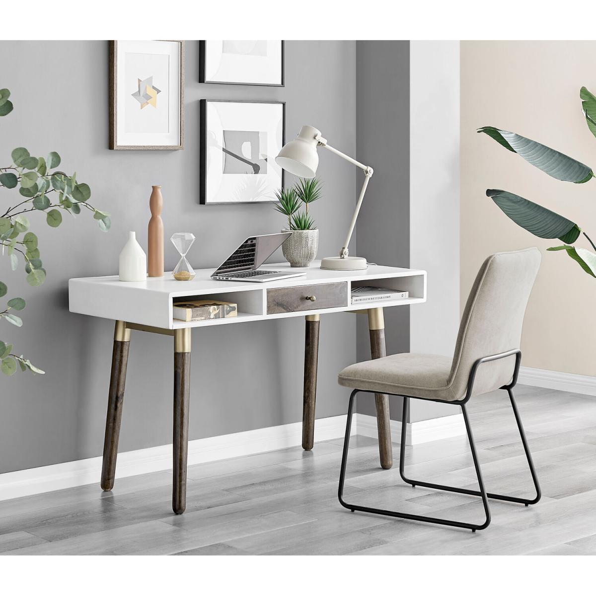 Colby Solid Dark Walnut Wood and White Gold Office Desk - White – image 6