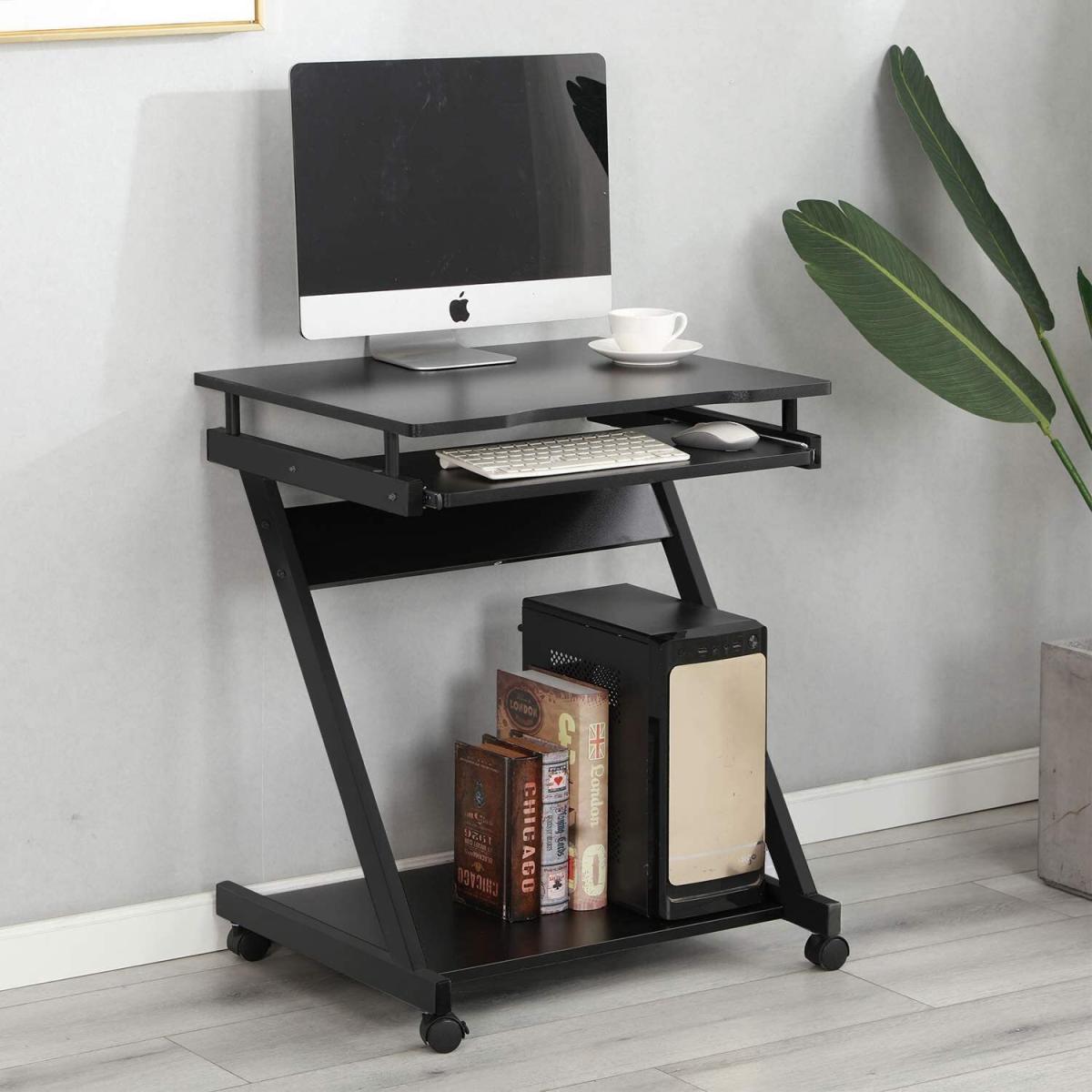 Mobile Computer Desk Z-Shaped With Sliding Keyboard  For Home Office - Black – image 2