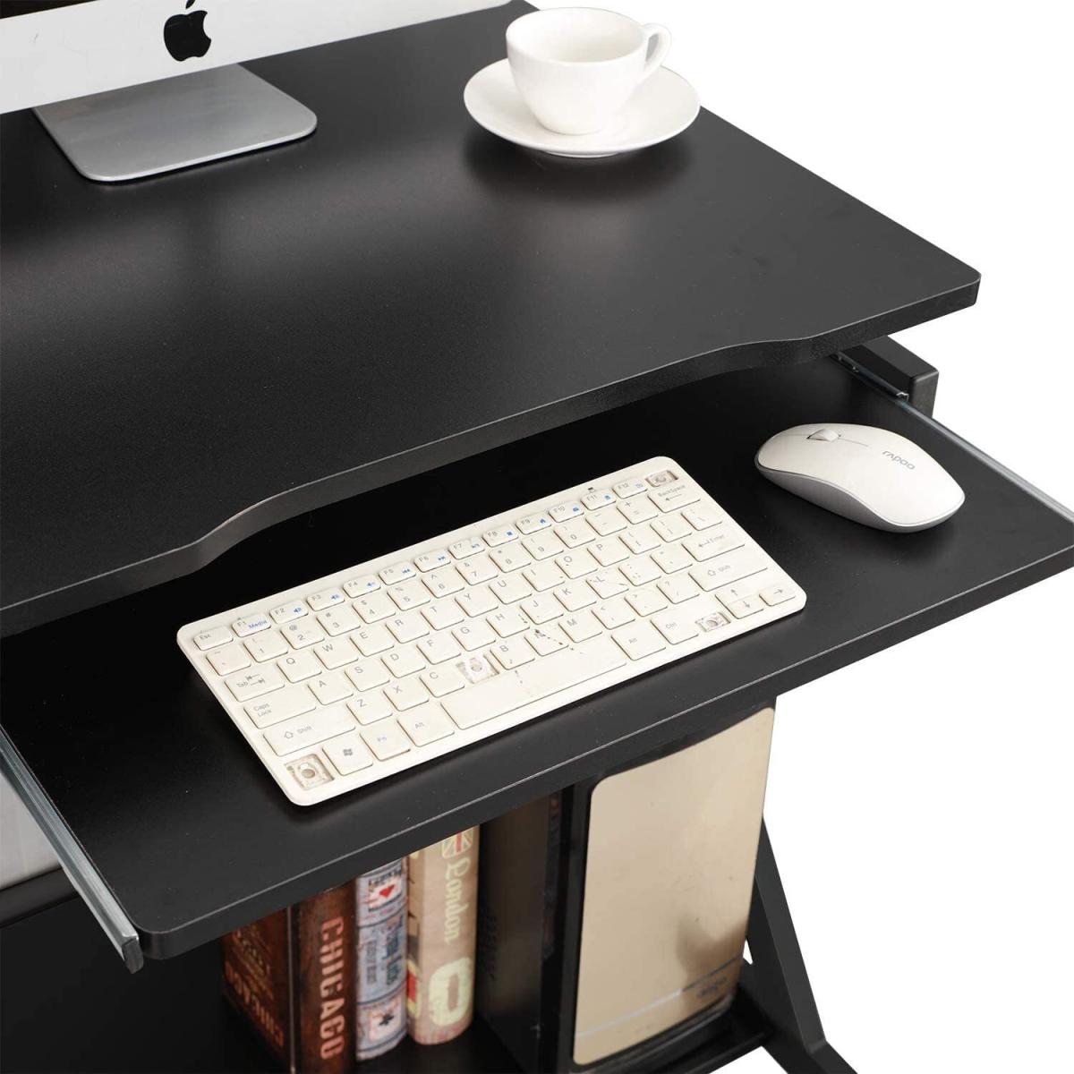 Mobile Computer Desk Z-Shaped With Sliding Keyboard  For Home Office - Black – image 3