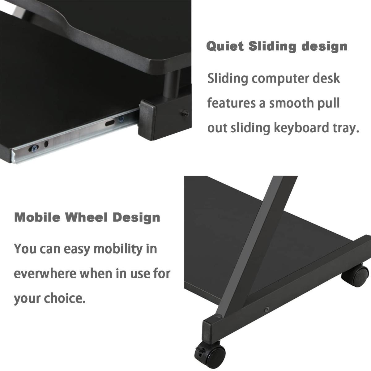 Mobile Computer Desk Z-Shaped With Sliding Keyboard  For Home Office - Black – image 6