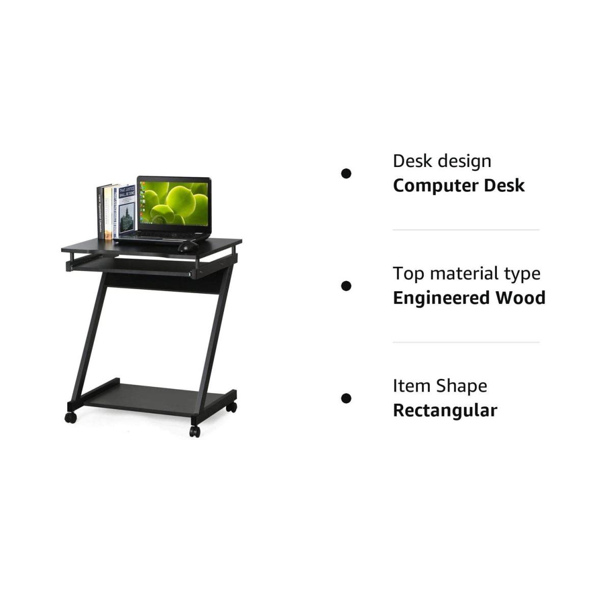 Mobile Computer Desk Z-Shaped With Sliding Keyboard  For Home Office - Black – image 7