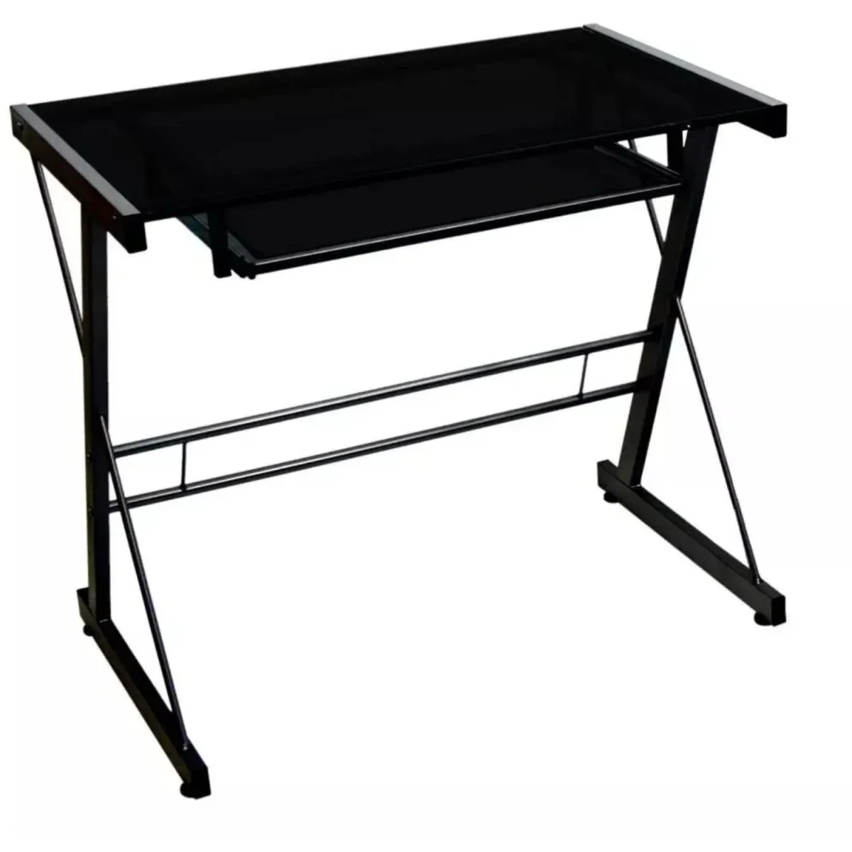Black Glass Desk With Sliding Keyboard Shelf - Black – image 2