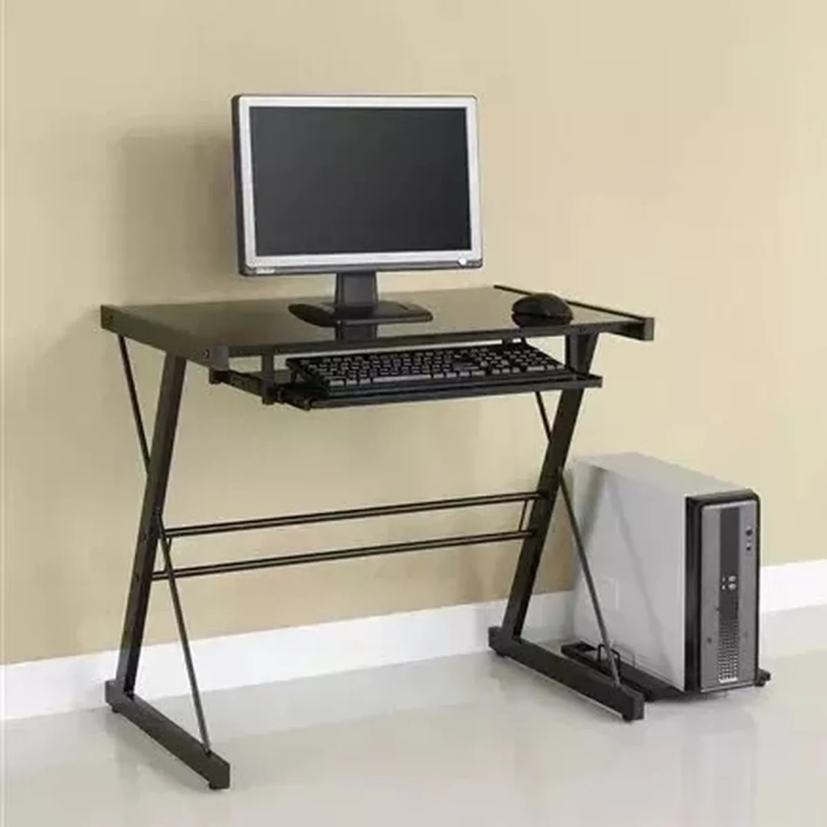 Black Glass Desk With Sliding Keyboard Shelf - Black – image 3