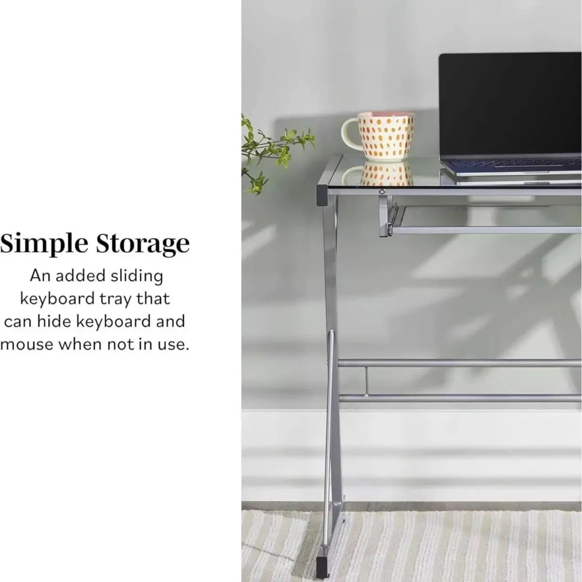 Black Glass Desk With Sliding Keyboard Shelf - Black – image 4