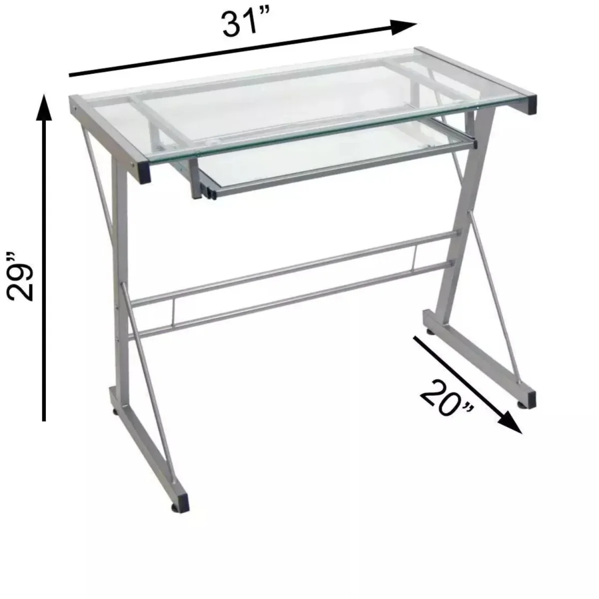 Black Glass Desk With Sliding Keyboard Shelf - Black – image 5