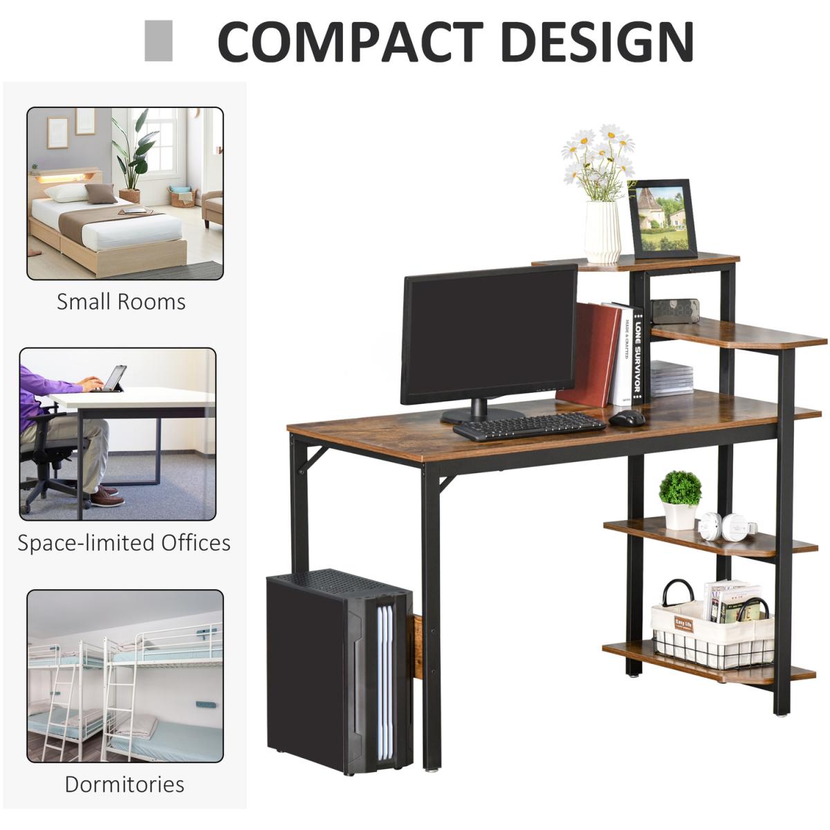 Compact Computer Desk with Shelf - Brown – image 5