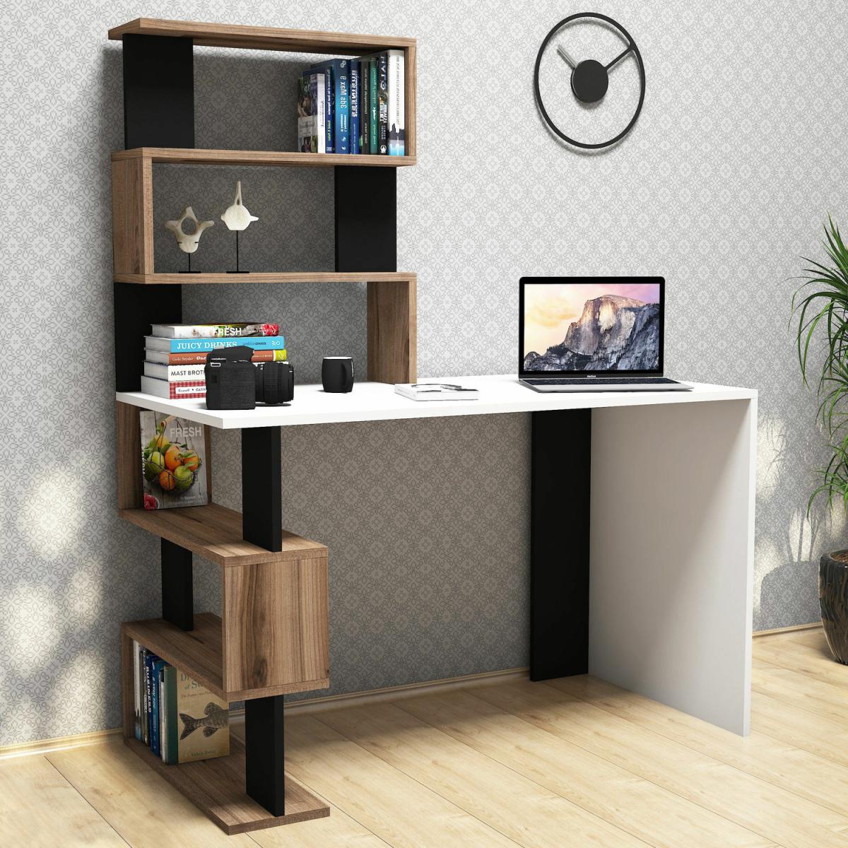 Snap Maxi Computer Desk White Walnut Black - White & Walnut & Black – image 2