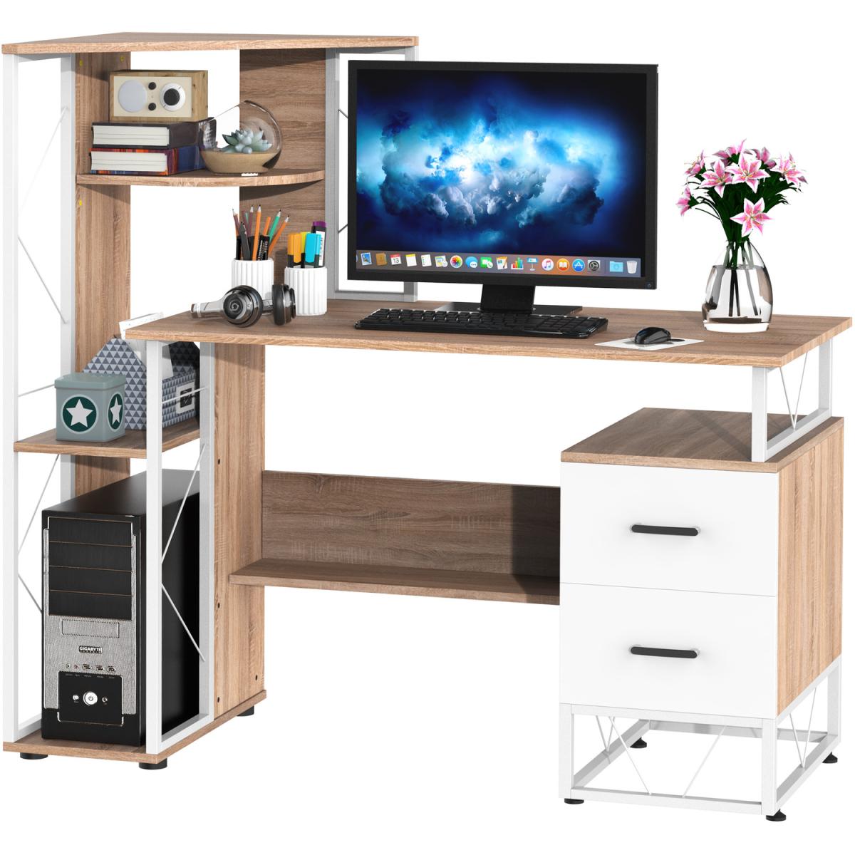 Computer Writing Desk PC Workstation - Oak & white – image 2