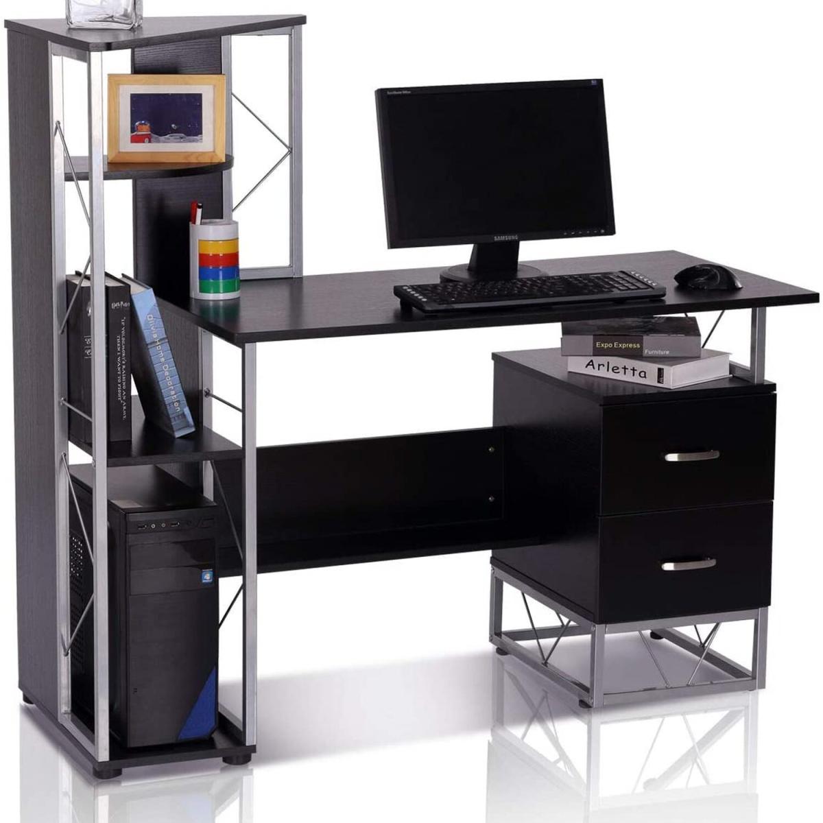 Computer Writing Desk PC Workstation - Oak & white – image 11