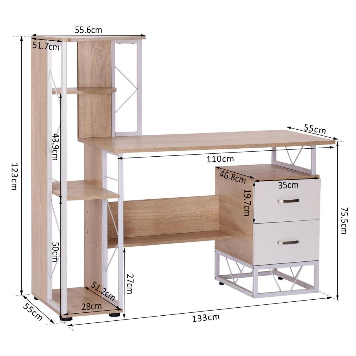 Computer Writing Desk PC Workstation - Oak & white – image 5