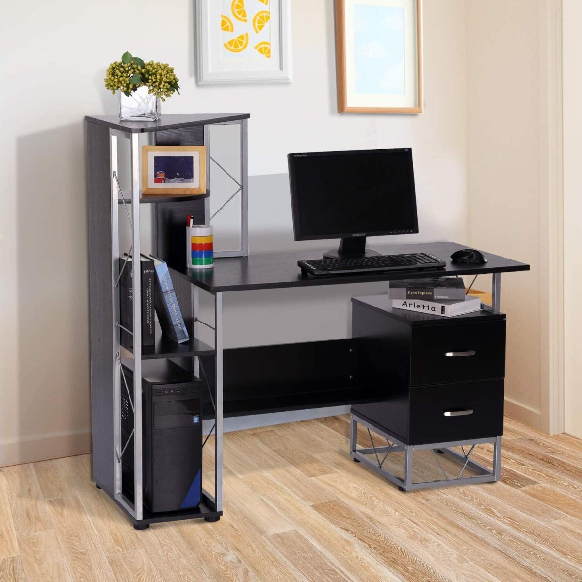 Computer Writing Desk PC Workstation - Oak & white – image 7