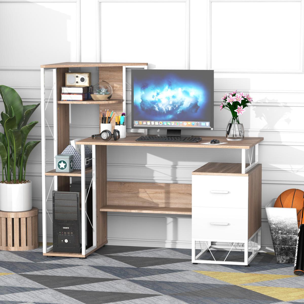 Computer Writing Desk PC Workstation - Oak & white – image 8