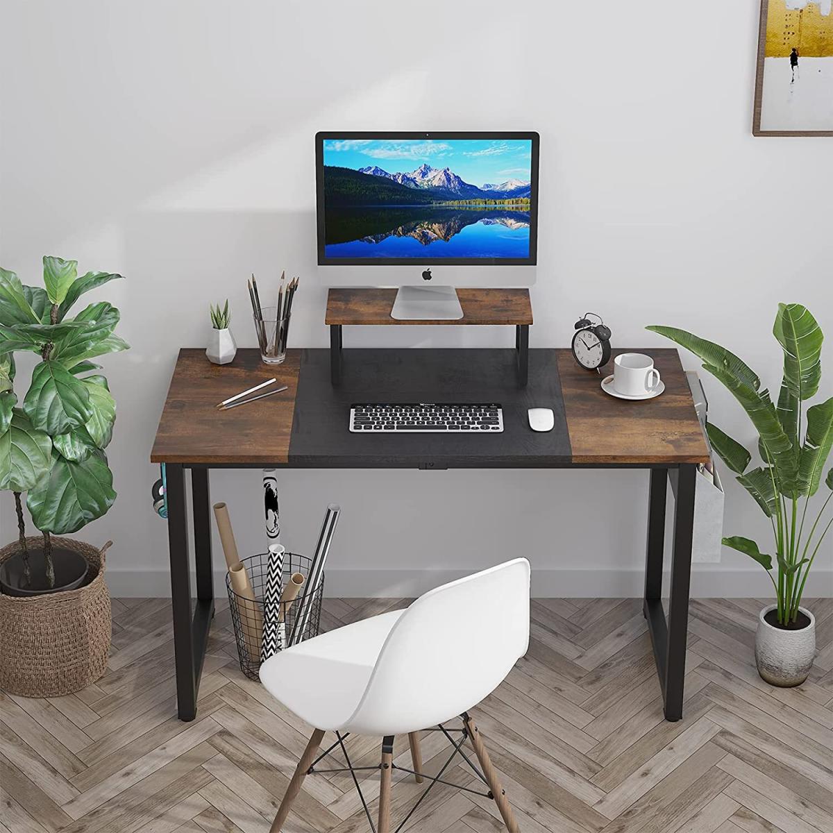 Dripex Computer Desk Industrial Writing Desk with Monitor Stand - rustic brown – image 5