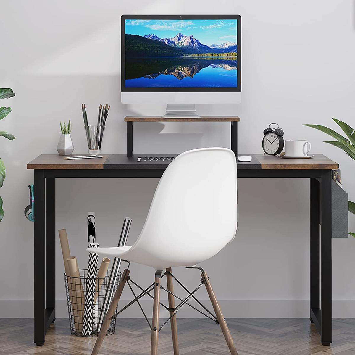 Dripex Computer Desk Industrial Writing Desk with Monitor Stand - rustic brown – image 6