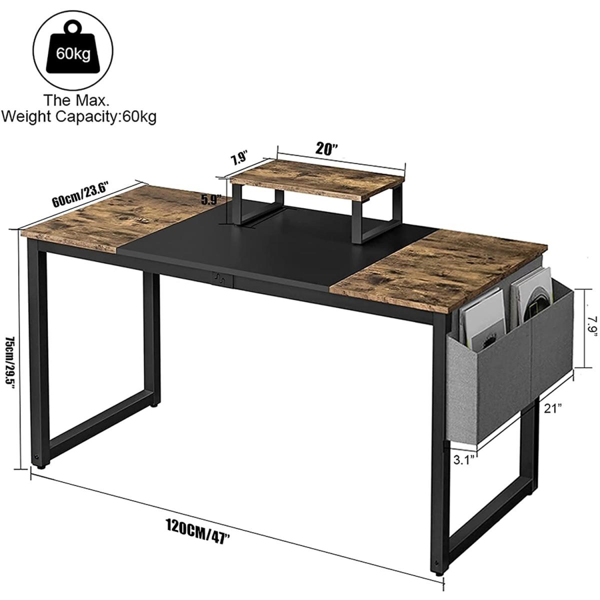 Dripex Computer Desk Industrial Writing Desk with Monitor Stand - rustic brown – image 7