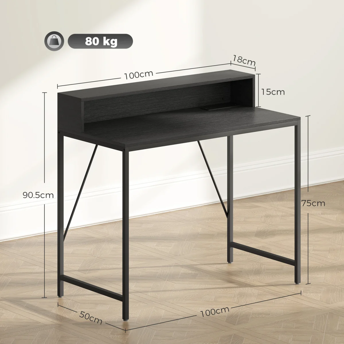 HOMCOM Computer Desk with LED Lights and Power Outlets - Black Wood-Effect / 100cm – image 8