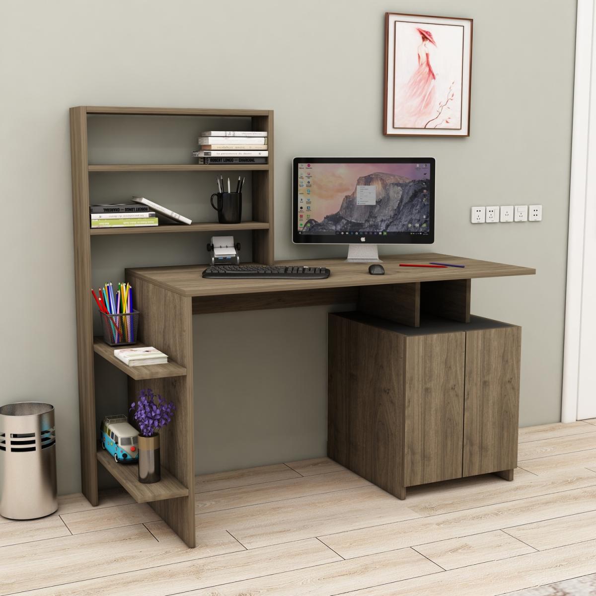 Lake Computer Desk with Cabinets and Shelves - White & Walnut – image 2