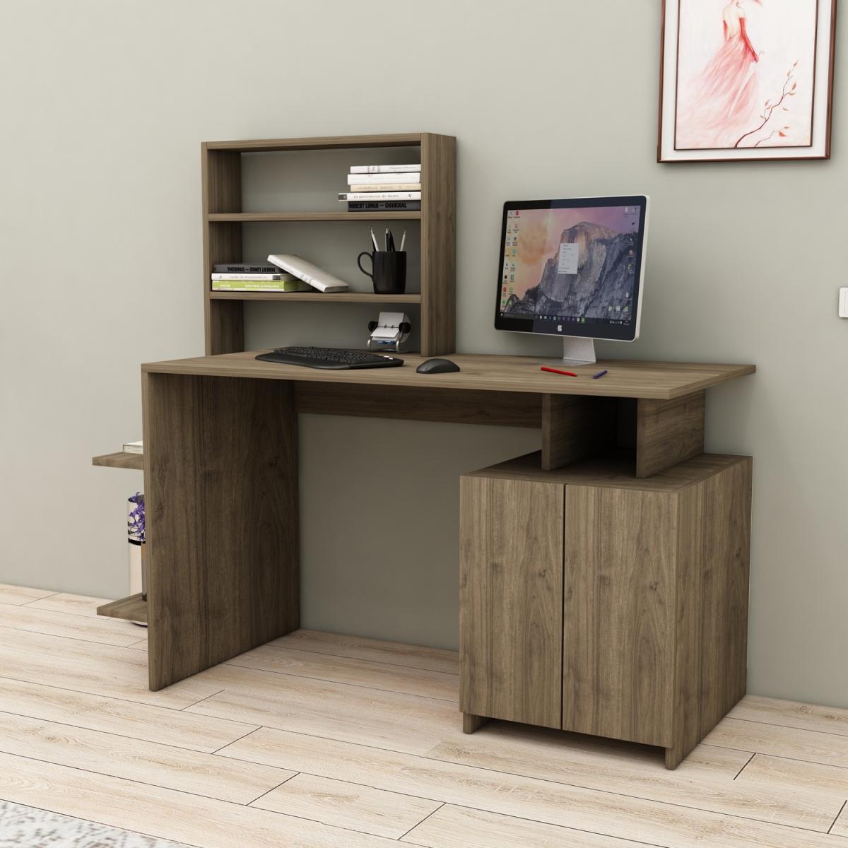 Lake Computer Desk with Cabinets and Shelves - White & Walnut – image 3
